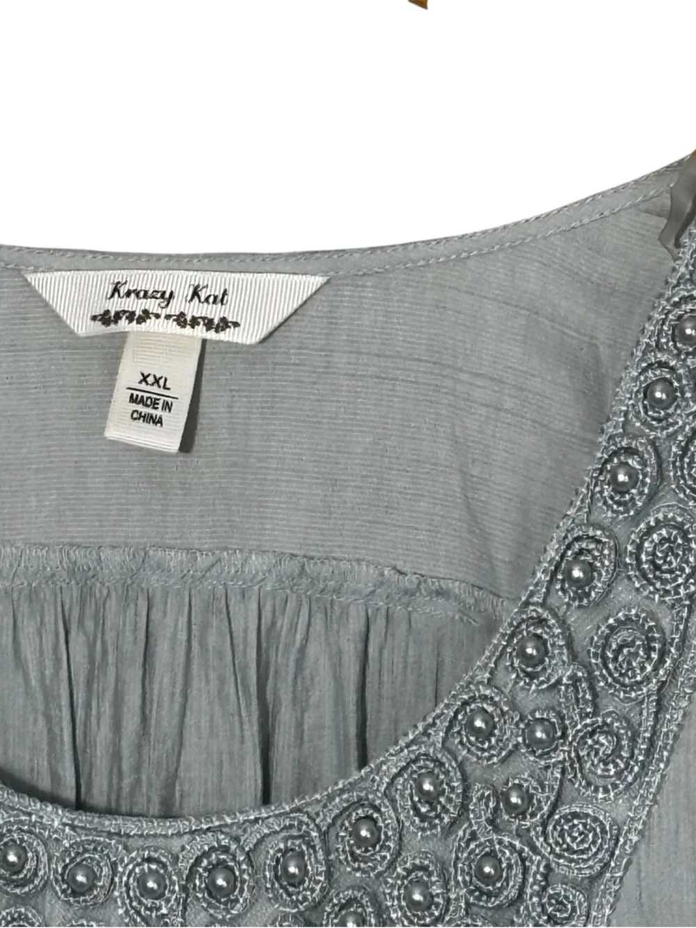 Krazy Kat boho peasant crinkle top, embroidered neck, 3/4 sleeves. Women’s XXL - Picture 2 of 6